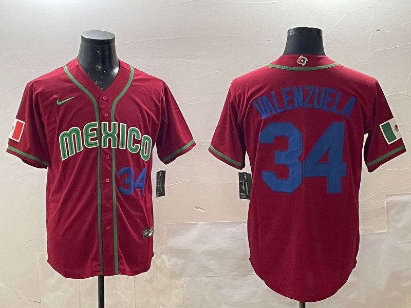 Men 2025 World Cub Mexico #34 Valenzuela Red Nike MLB Jersey style 2